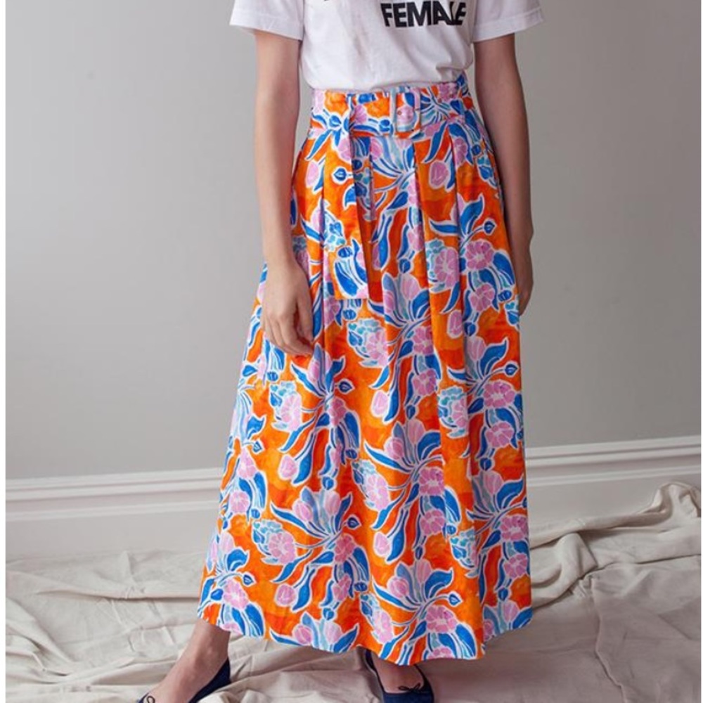 Rachel antonoff printed belted maxi skirt